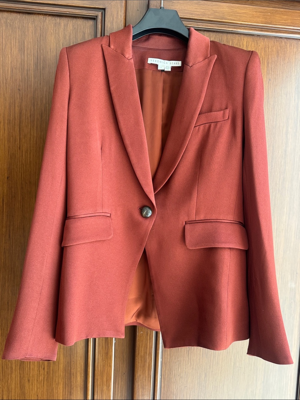 Veronica Beard Brick Red Single-Button Tailored Blazer